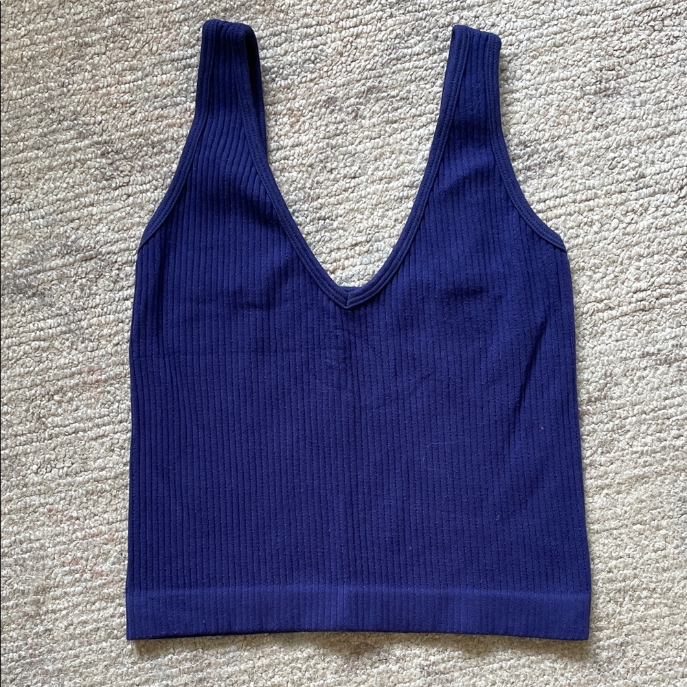 Navy Blue Ribbed Women's Top